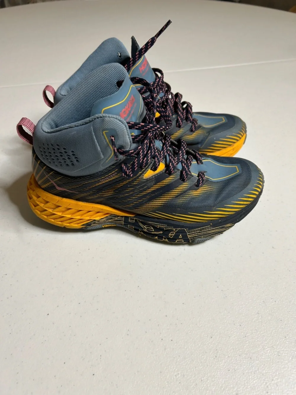 Hoka One One Gray and Yellow Trail Running Shoes SIZE 7